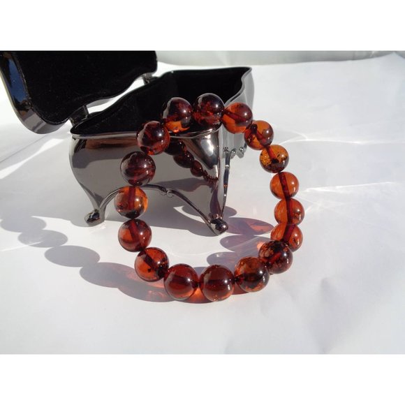BALTIC AMBER Bracelet 100% NATURAL 11mm Round Amber Beads Real Cognac Amber 12gr - Picture 5 of 9